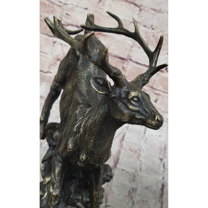 Running Deer Elk Buck Stag Caribou Reindeer Bronze Metal Sculpture Statue 11 Inches X 10 Inches