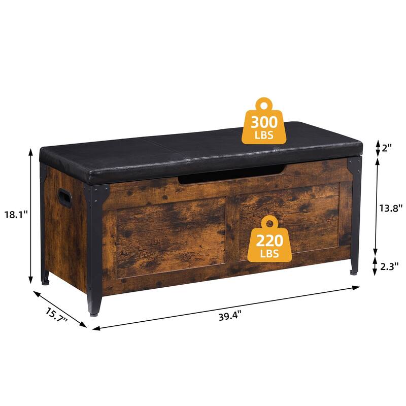 Farmhouse Brown Entryway Shoes Bench Lift-Top Wooden Storage Trunk