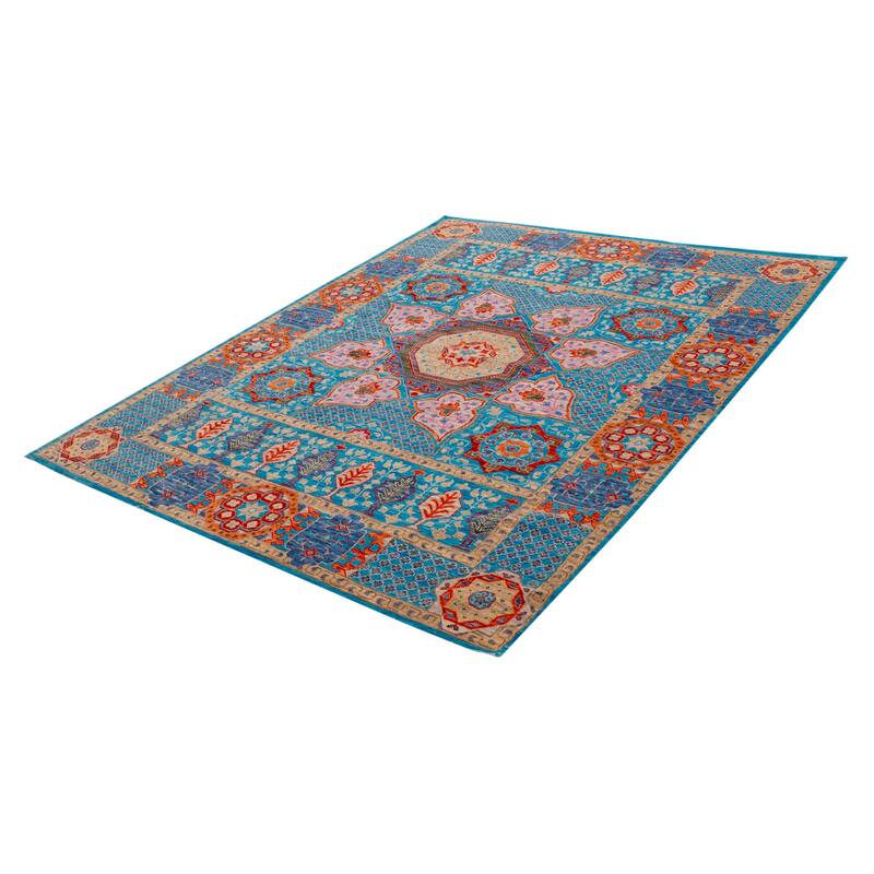 ECARPETGALLERY Hand-knotted Mamluk Turquoise Wool Rug - 9' 2" x 12'