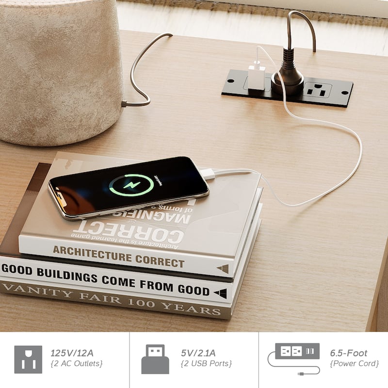 56'' Farmhouse Executive Desk with Drawers White/Oak - 5 Drawers and 2 Doors