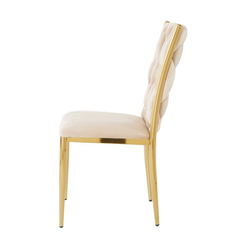 Modern Simple Velvet Dining Chair, Family Bedroom Stool Back Student Table Chair, Gold-Plated Metal Chair Legs (Set of 4)