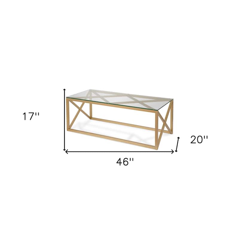 46-Inch Gold Glass Coffee Table with Base for Living Room or Office - 46” x 20” x 17”