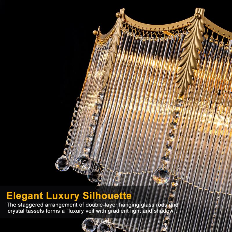 Gold Chandelier Clear Glass Rods & Hanging Crystal Balls Accents