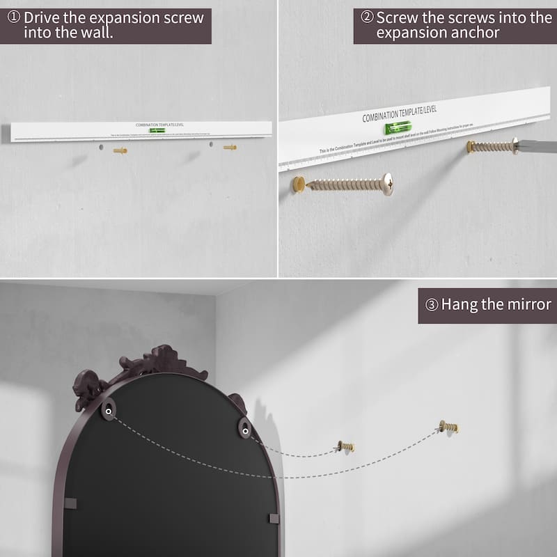 Baroque Ornate Metal Arch Mirror - 19W * 30H Inches