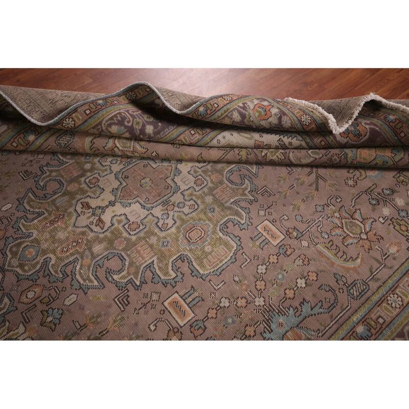 Traditional Tabriz Persian Vintage Rug Hand-Knotted Brown Wool Carpet - 7'6"x 11'1"