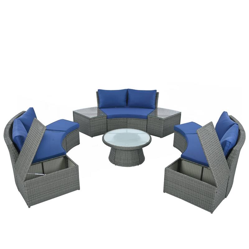 10-Piece Outdoor Sectional Half Round Patio Rattan Sofa Set
