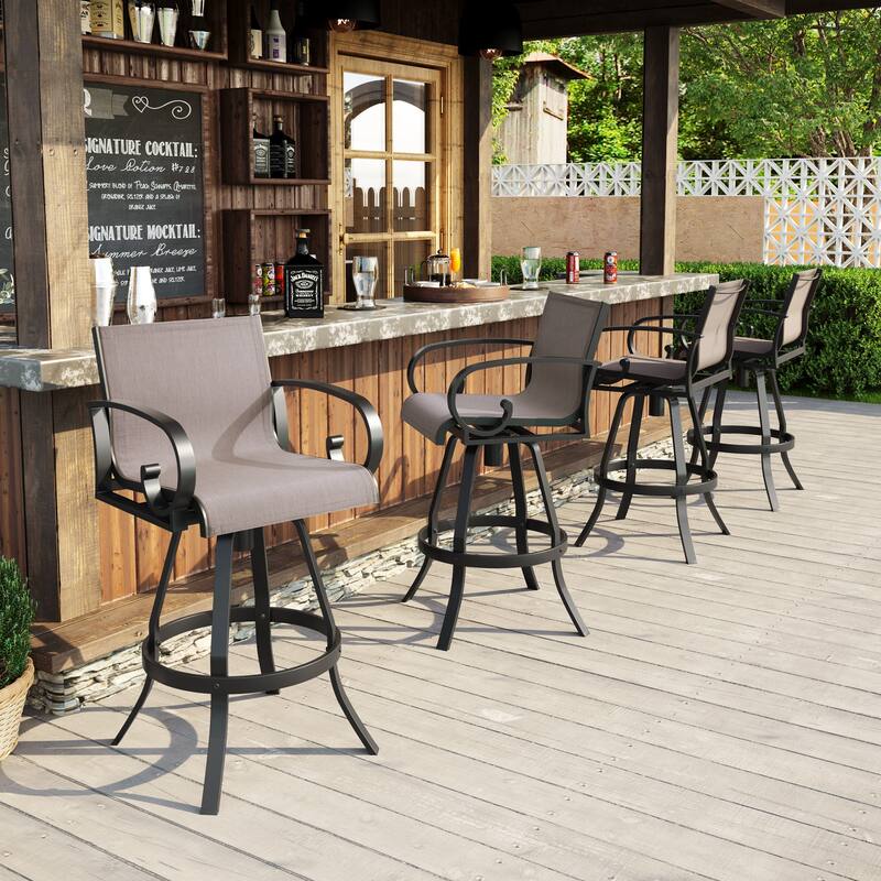 Pellebant Outdoor Aluminum Patio Swivel Bar Stools Sunbrella Textilene Sling - Augustine Ashe - Set of 4