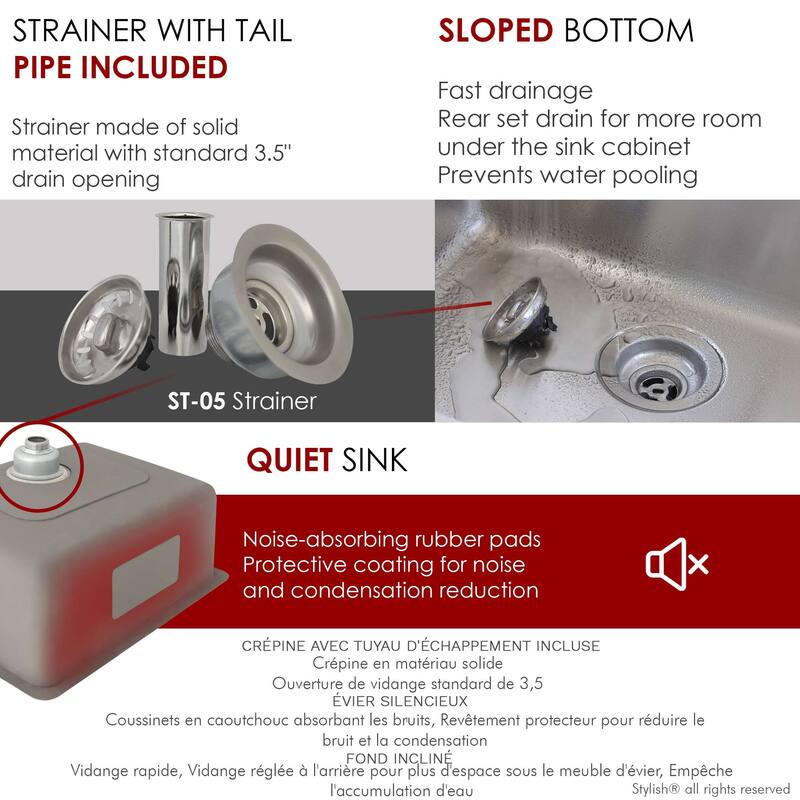 STYLISH 23 inches Dual-Mount Stainless Steel Single Bowl Kitchen Sink - 23" x 18" x 9"