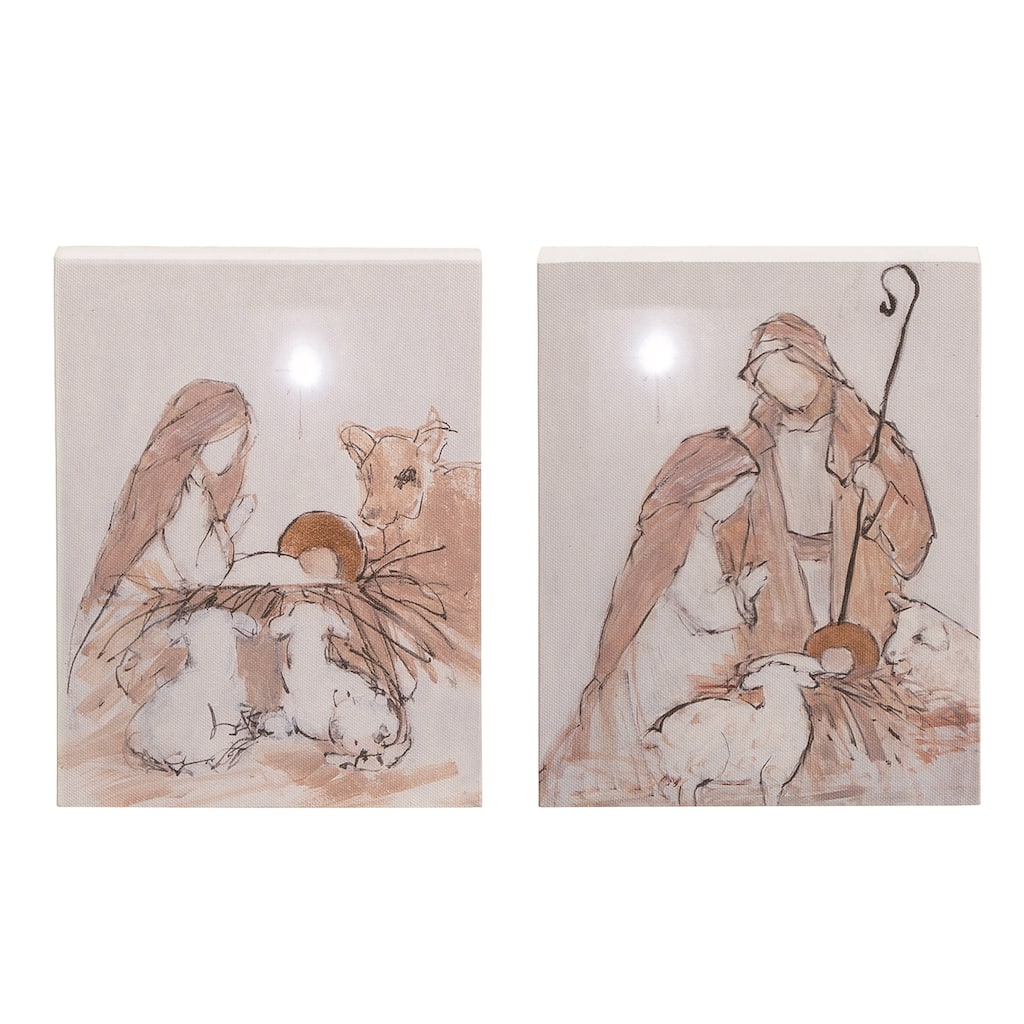 Transpac MDF Light Up Church & Barn Decor Set of 2 Christmas Home Decorations - Multicolor