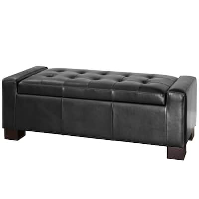 Roomfitters Tufted Faux Leather Storage Ottoman Bench with Armrests, Entryway or Bedroom Seat