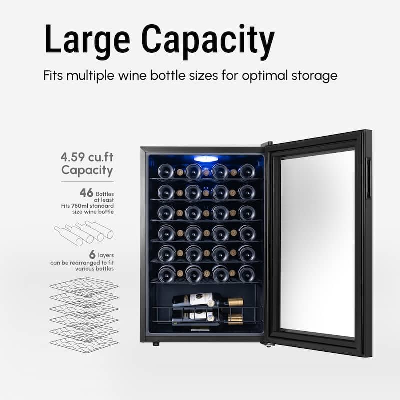 Yeego 46 Bottle Wine/Beverage Fridge, Freestanding, Digital Temperature Control