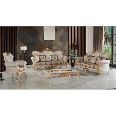 Buse Traditional 4 Pieces Living Room Set 2 Sofa 1 Chair 1 Coffe Table
