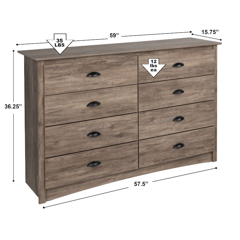 Prepac Sonoma 8 Drawer Double Dresser for Bedroom, Wide Chest of Drawers, Traditional Bedroom Furniture