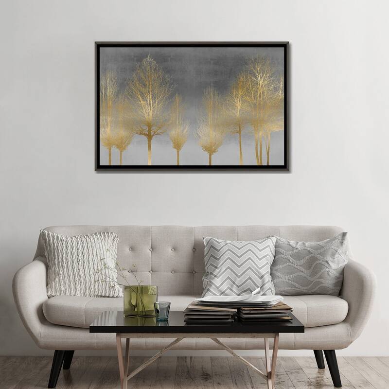 iCanvas "Gold Forest On Gray" by Kate Bennett Framed