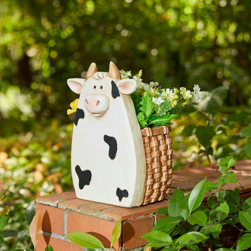 Glitzhome 13"H MGO Cute Sheep Cow Shape Statue Planter Pot Gift