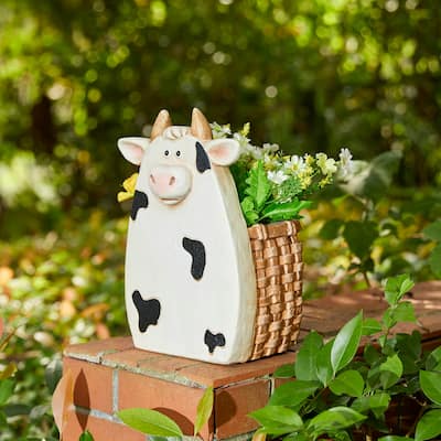 Glitzhome 13"H MGO Cute Sheep Cow Shape Statue Planter Pot Gift