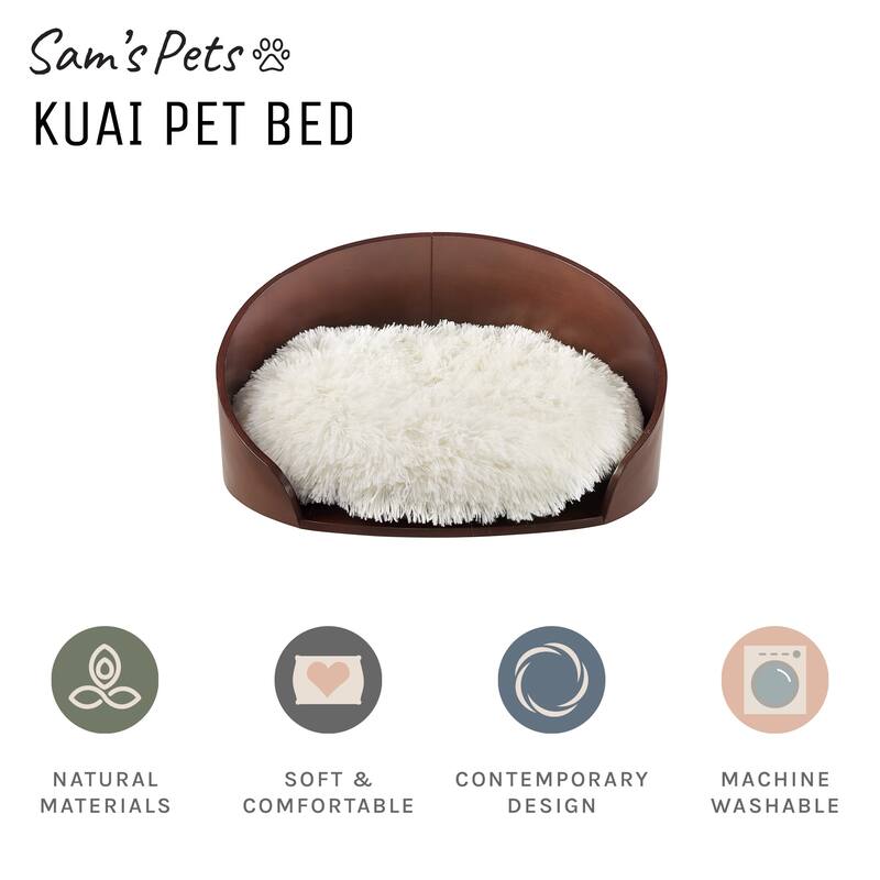 Sam's Pets Kuai Cat Bed Bent Wood Faux Fur Small Dark Brown