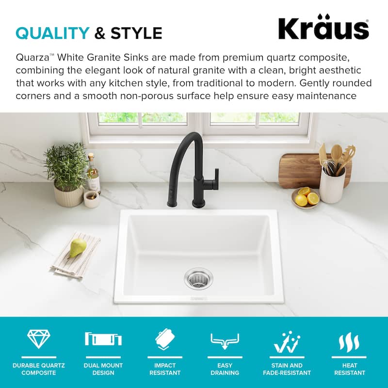 KRAUS Granite 24 inch 1-Bowl Undermount Drop-in Kitchen Sink