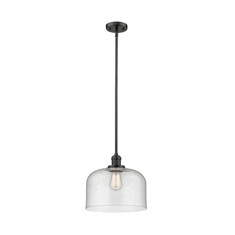 Innovations Lighting Franklin Restoration Bell - 1 Light 12" Stem Hung Mini Pendant - Oil Rubbed Bronze/Seedy
