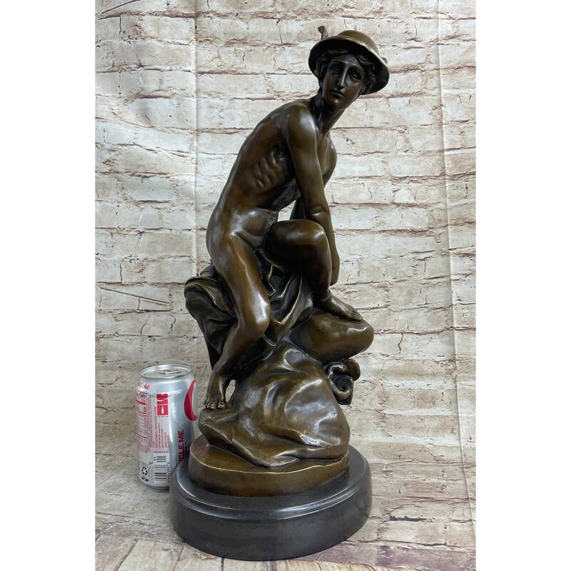Mercury Hermes Greek Roman God Bronze Statue Sculpture On Marble Base