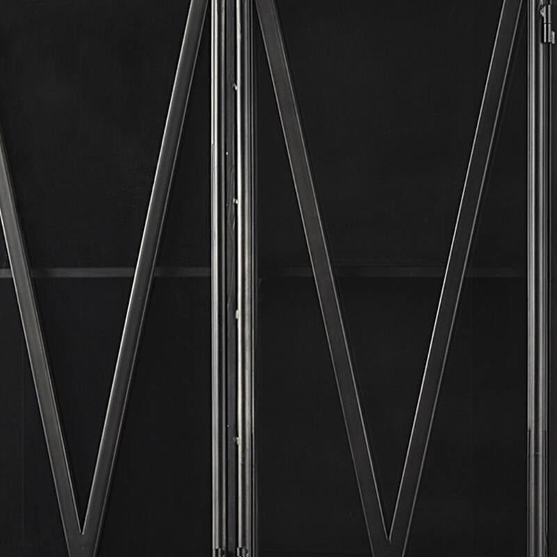 HomeRoots 38" Black Glass and Metal Display Cabinet With Two Doors