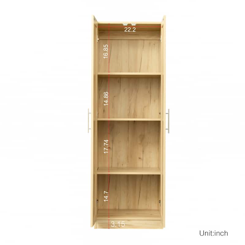 High wardrobe and kitchen cabinet with 2 doors and 3 partitions to separate 4 storage spaces