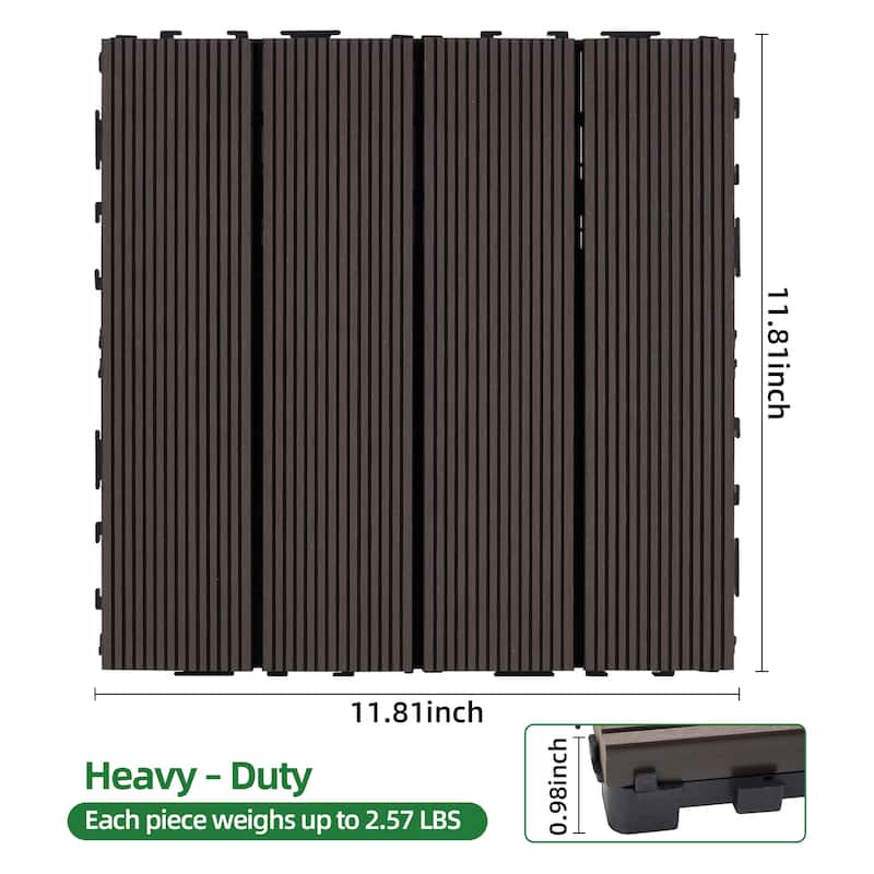 8.7 sq. ft DIY Wood-Plastic Composite Deck Tiles, Coffee, Interlocking Outdoor Flooring Tiles Waterproof All Weather (pack of 9)