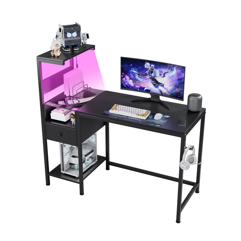 Computer Desk with Power Outlet and Storage Shelves, Study Writing Table with USB Ports, PC Desk Workstation for Home Office