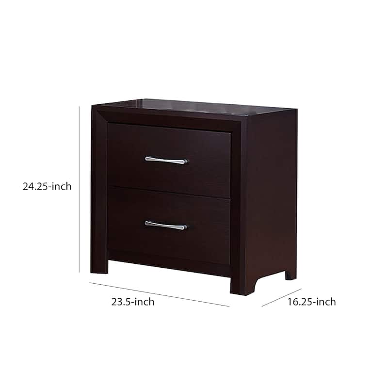 Wooden Night Stand with 2 Drawers Espresso Brown