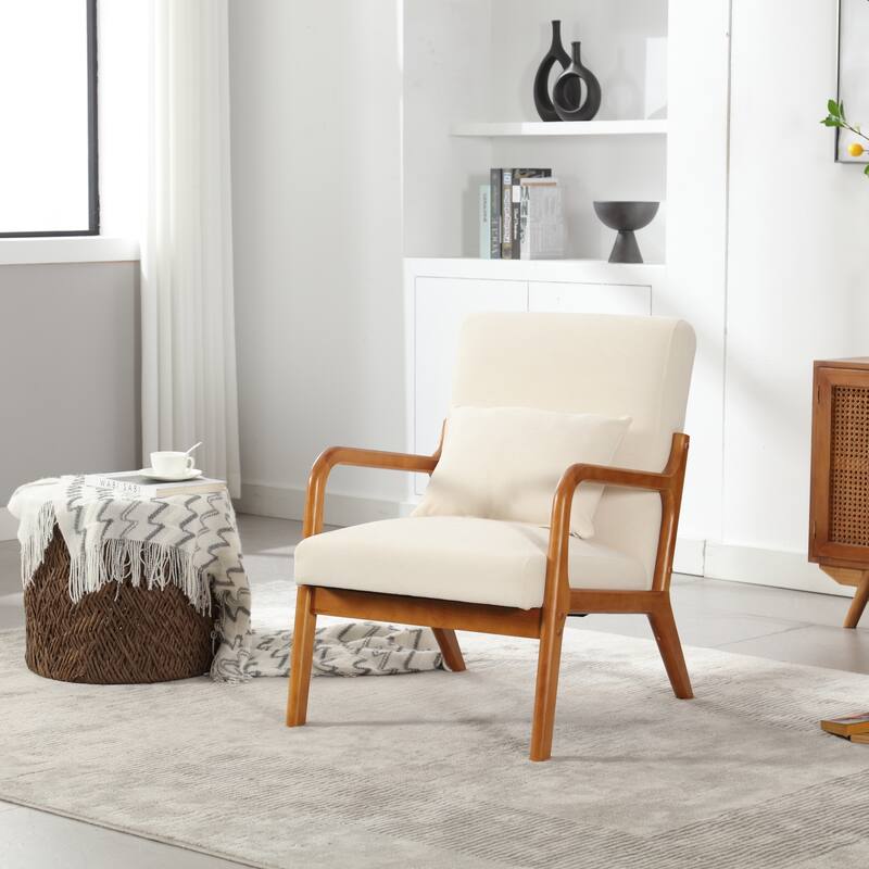 Modern Accent Chair Solid Wood Padding Lounge Armchairs - 23.23" * 29.53" * 30.71" - Beige