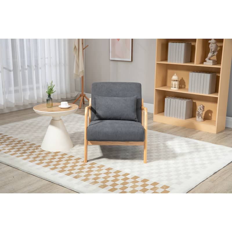 Anmytek Mid Century Modern Accent Chair Gray Fabric Wood Frame Small Space Living Room Reading Chair