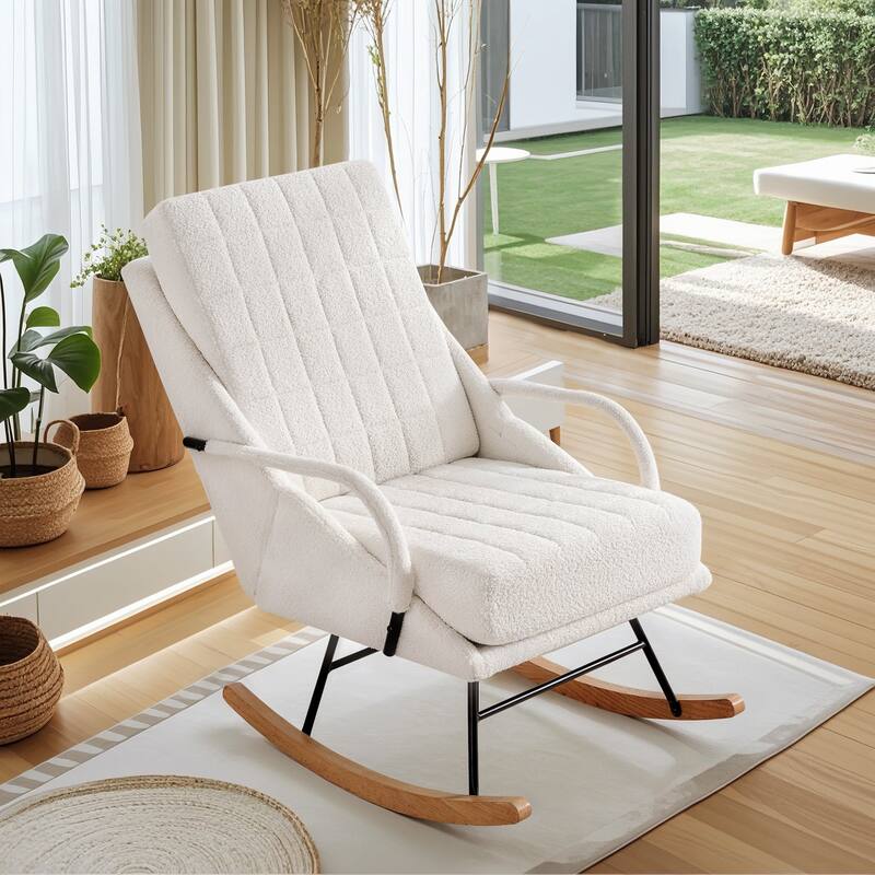 Nursery Rocking Chair Upholstered Modern Rocking chair with Wingback & Armrest Tall Back Accent Glider Rocker Chairs