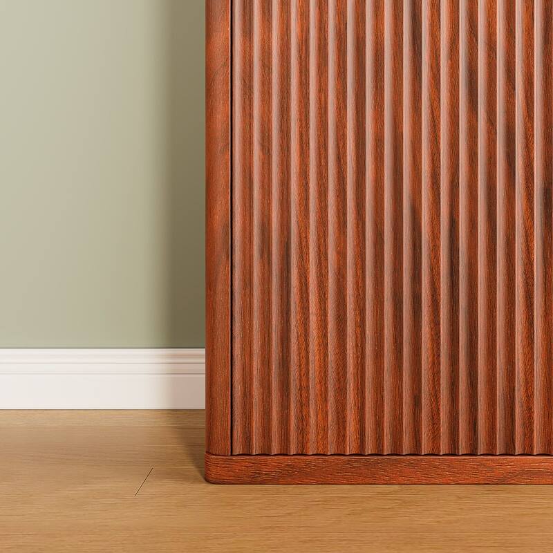 Modern 72"H Fluted Wood Kitchen Pantry Cabinet with 6 Shelves for Versatile Storage Solutions