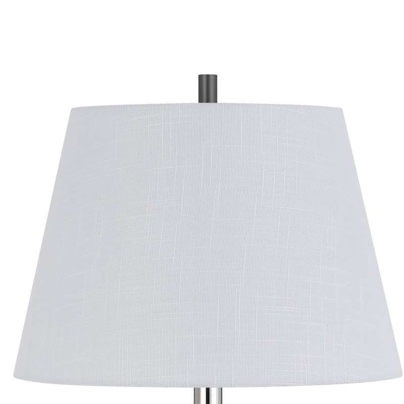 Siu 30 Inch Table Lamp, Chrome Metal Thin Pole w Finial, White Shade