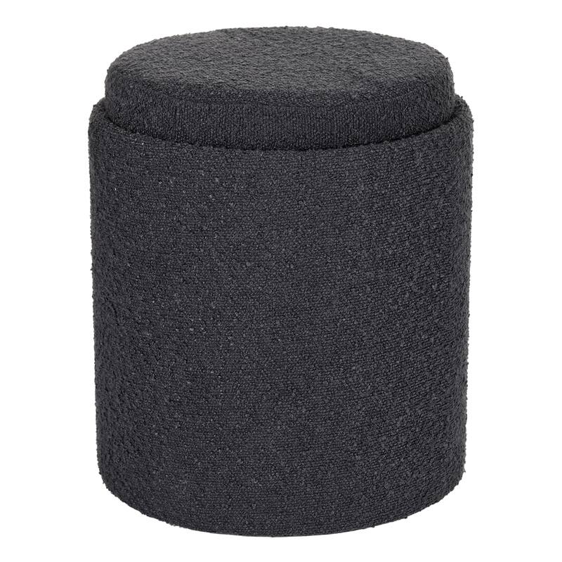 Aria Home Boucle Tufted Round Storage Ottoman with Removable Tray Top - Black