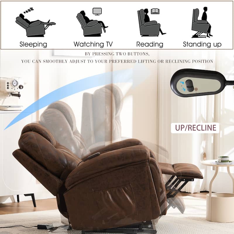 Oversized Power Lift Recliner Chair with Silent Electric Motor and Massage Function, Tool-Free Assembly