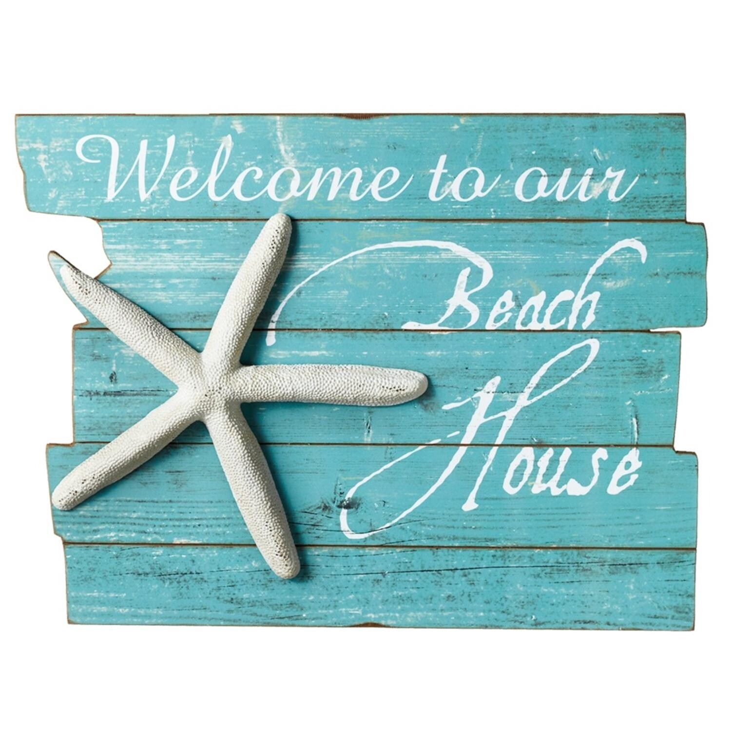 Shop Turquoise Blue And White Welcome To Our Beach House Starfish Wall Decor 21 Overstock 21032336