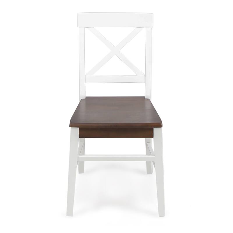 Set of 2 Dining Chair Lounge Chair w/X-Shaped Back, White+Walnut