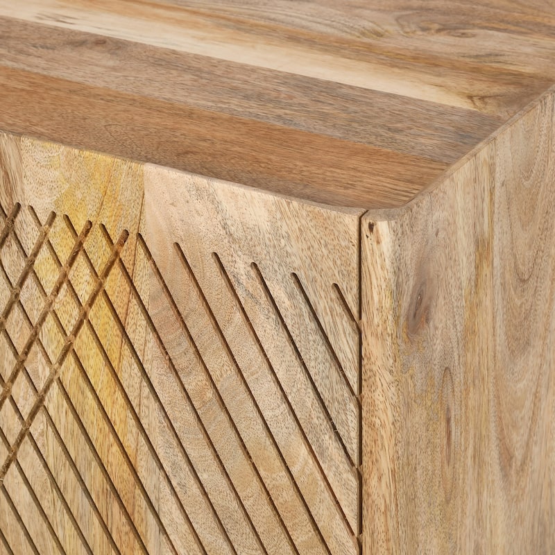 Roomfitters Rustic Mango Wood Accent Cabinet with Fluted Design and Adjustable Shelf for Dining, Kitchen, or Living Room