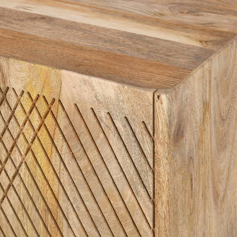 Wood Accent Cabinet with Storage, Rustic Mango Wood Storage Cabinet with Fluted Design and Adjustable Shelf for Dining R