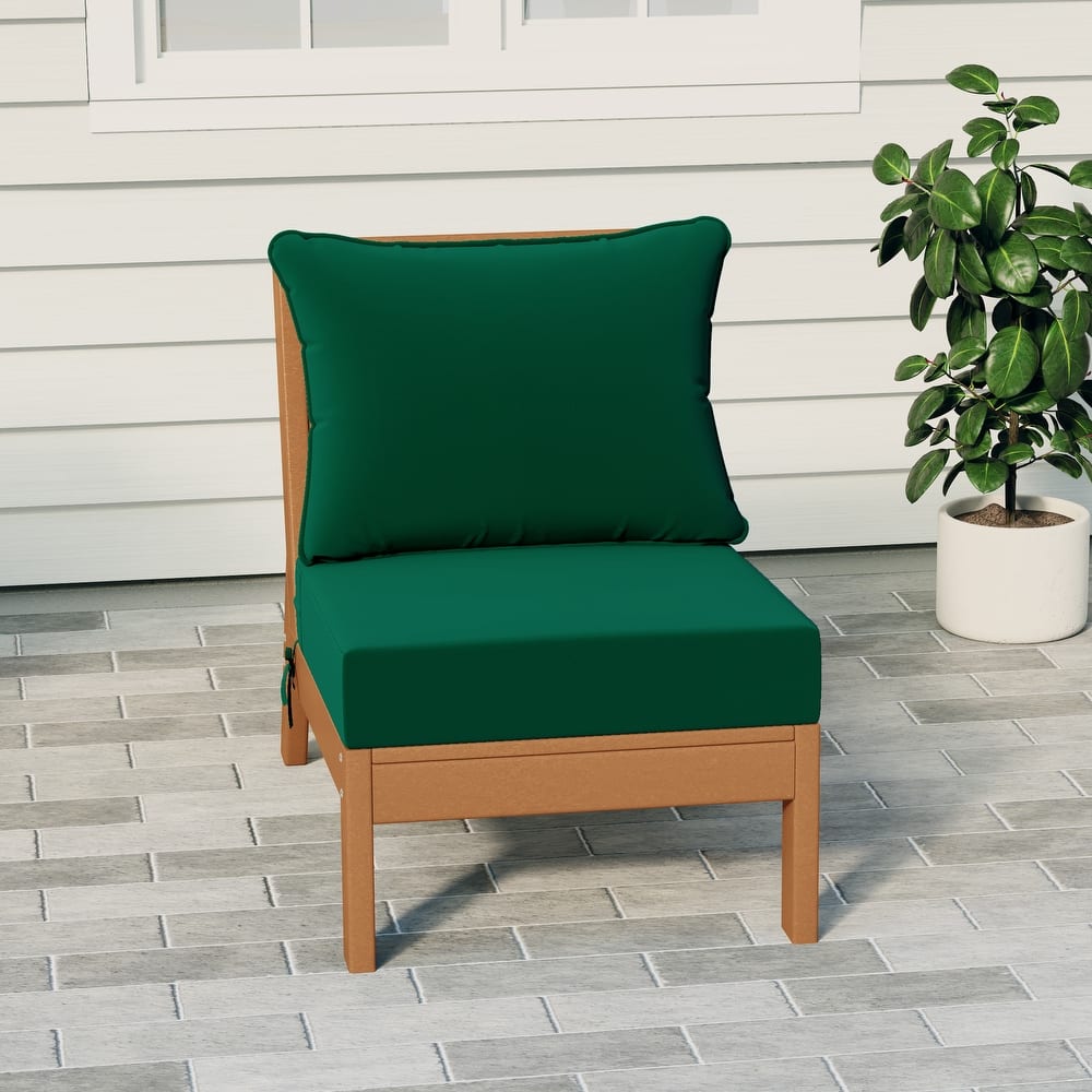 Birchwood All Weather HDPE Outdoor Patio Deep Seating Teak Armless Chair With Cushions (1-Piece)