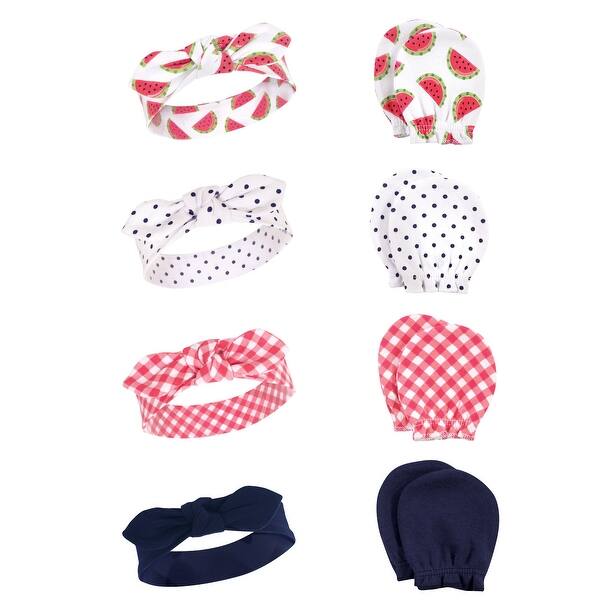 slide 1 of 1, Hudson Baby Infant Girl Cotton Headband and Scratch Mitten Set, Watermelon, 0-6 Months - Watermelon Watermelon - 0-6 Months
