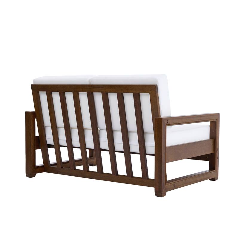 Outdoor Patio Loveseat Table Set Teak Wood with Cushion