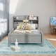 preview thumbnail 1 of 20, Classic Twin Size Platform Kids Bed Frame with LED Light, Multi-functional Storage Headboard and Safety Guardrail, Antique Grey Antique Grey