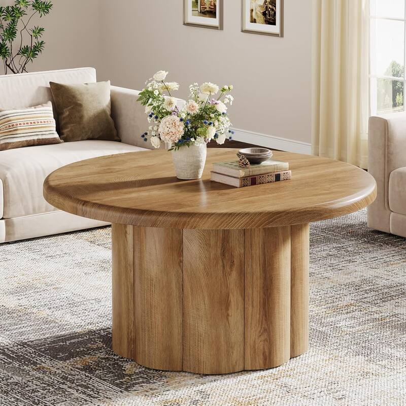 31.5" Farmhouse Woode Round Coffee Table for Living Room, Apartment, Small Space