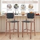 preview thumbnail 2 of 3, Woven Leather Bar Stool, Counter Height Bar Stools - Black