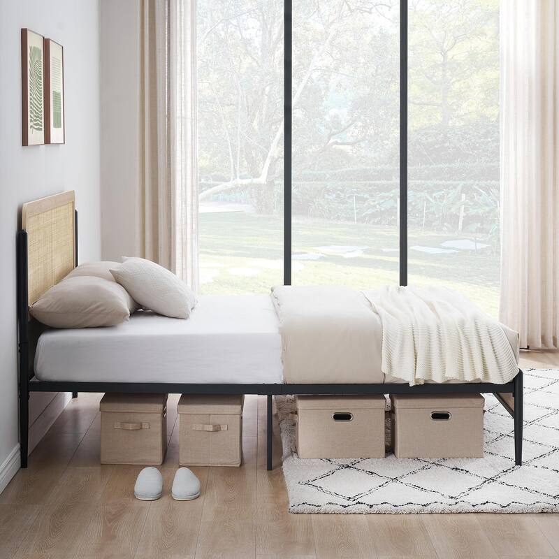 Rattan Bed Frame with Natural Rattan Headboard