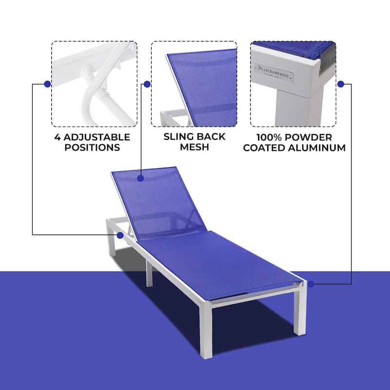 Aluminum Beach Pool Sun Lounge Chair Sling Mesh Fabric Reclining Stackable Lounger Chair (Set of 2)