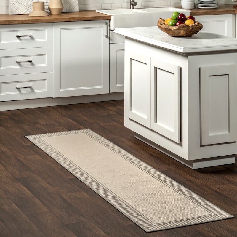 Nuloom Leah Classic Bordered Indoor/Outdoor Area Rug - 2' x 8' Runner - Light Grey