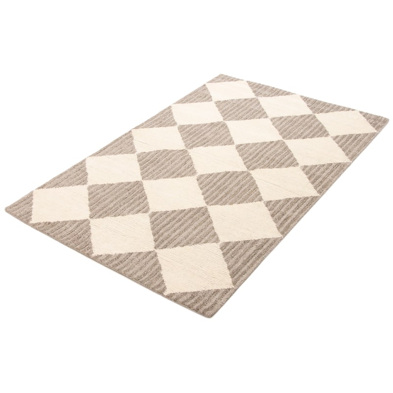 ECARPETGALLERY Hand Tufted Timeless Cream Wool Rug - 5'0 x 7'10